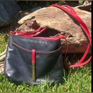 Zagara Italian Leather Navy & Red Crossbody Handbag Size 7”L x 6”H
